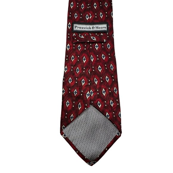 Preswick & Moore Geometric Diamond Pattern Tie Red & Blue Silk Made In Korea - Picture 3 of 7
